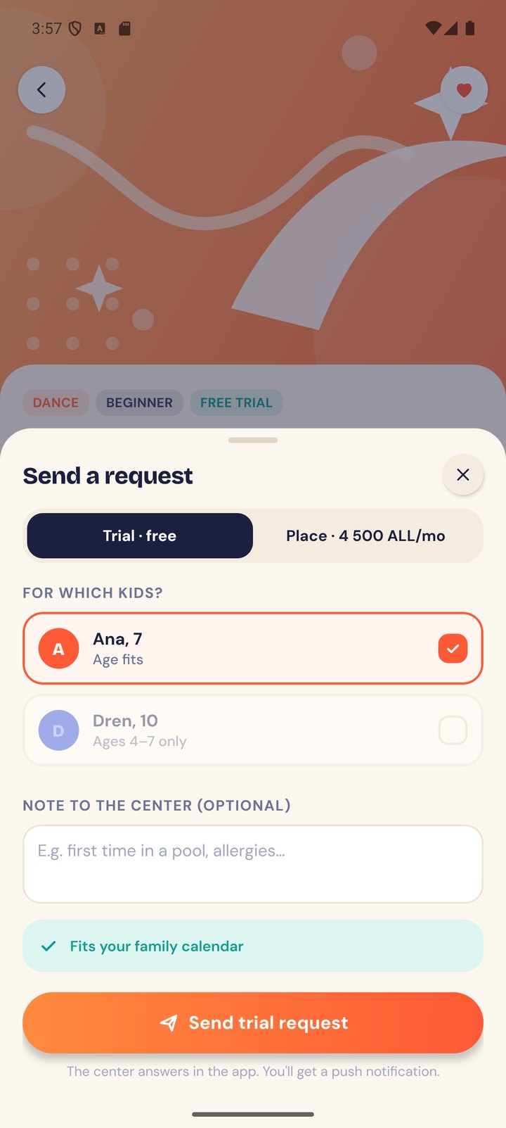 Request a trial for one or more kids