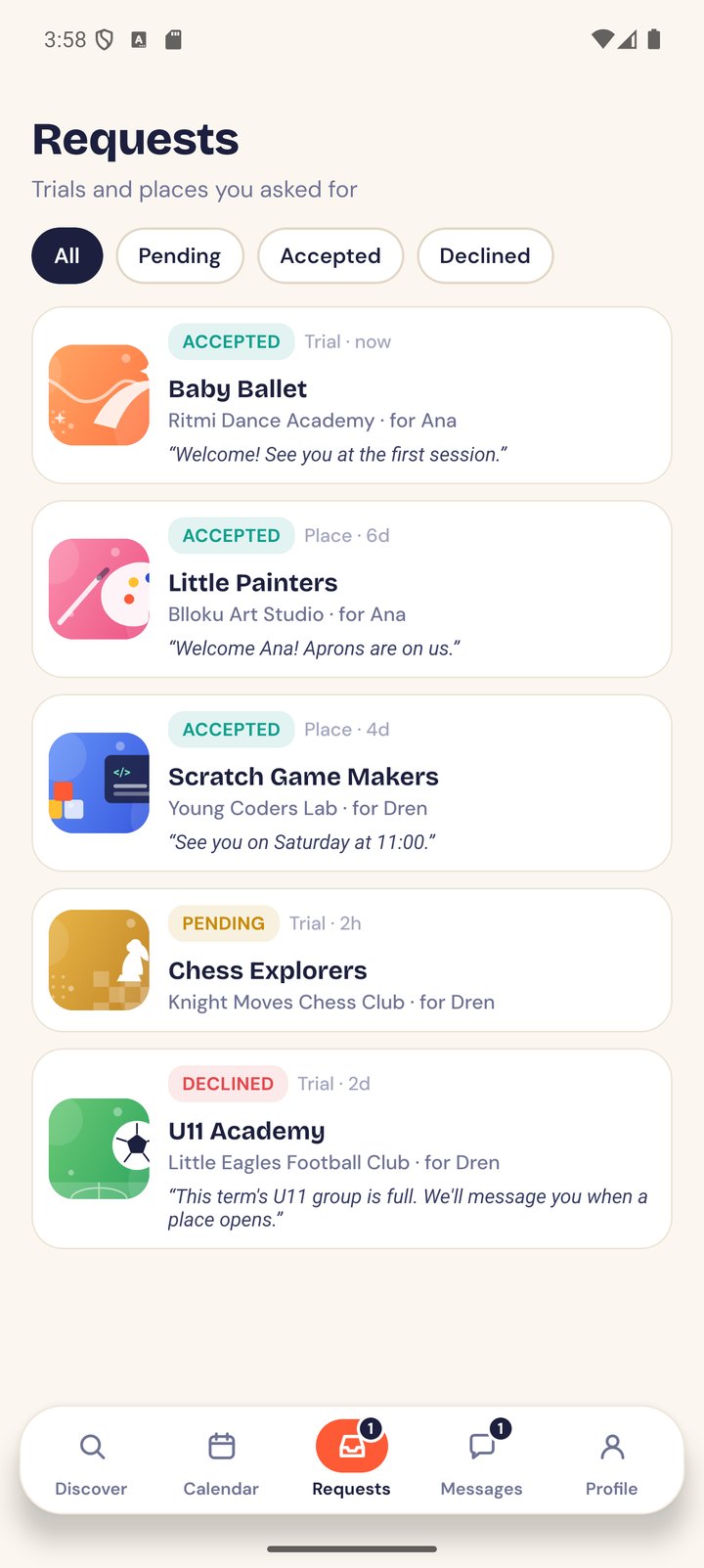 Request tracker after the center accepted the trial
