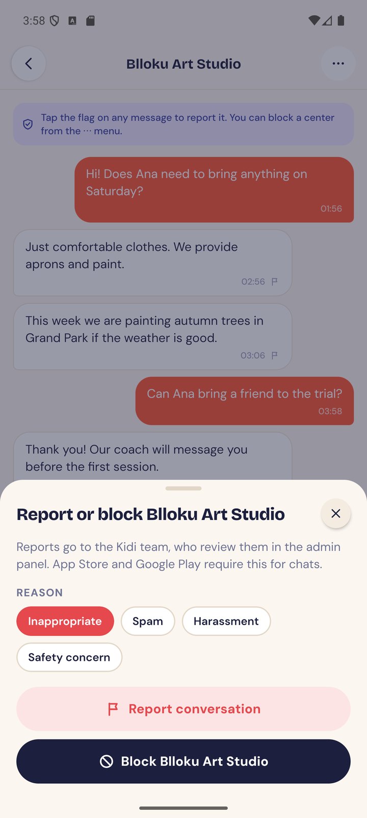 Report or block in chat