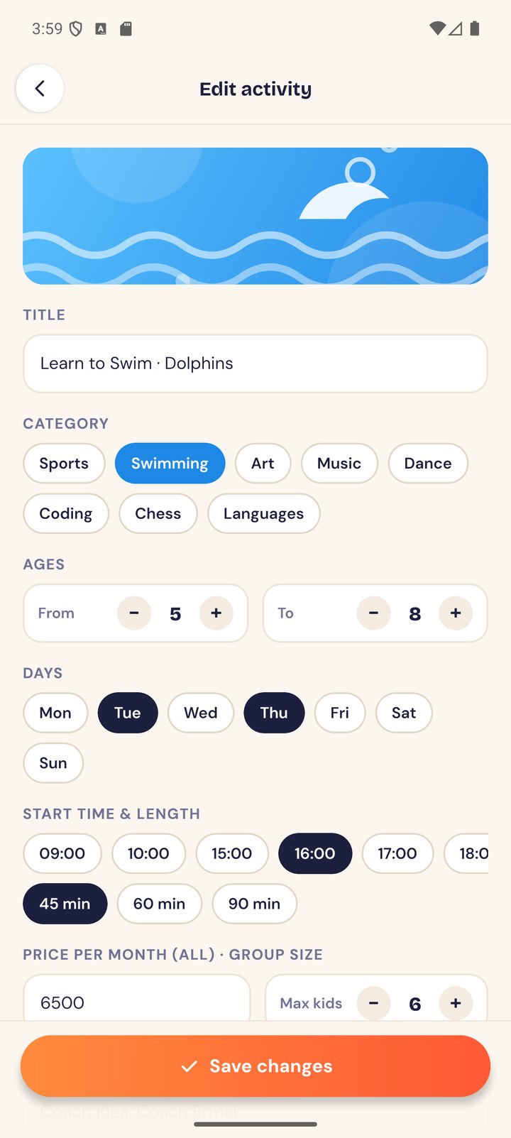 Center activity editor